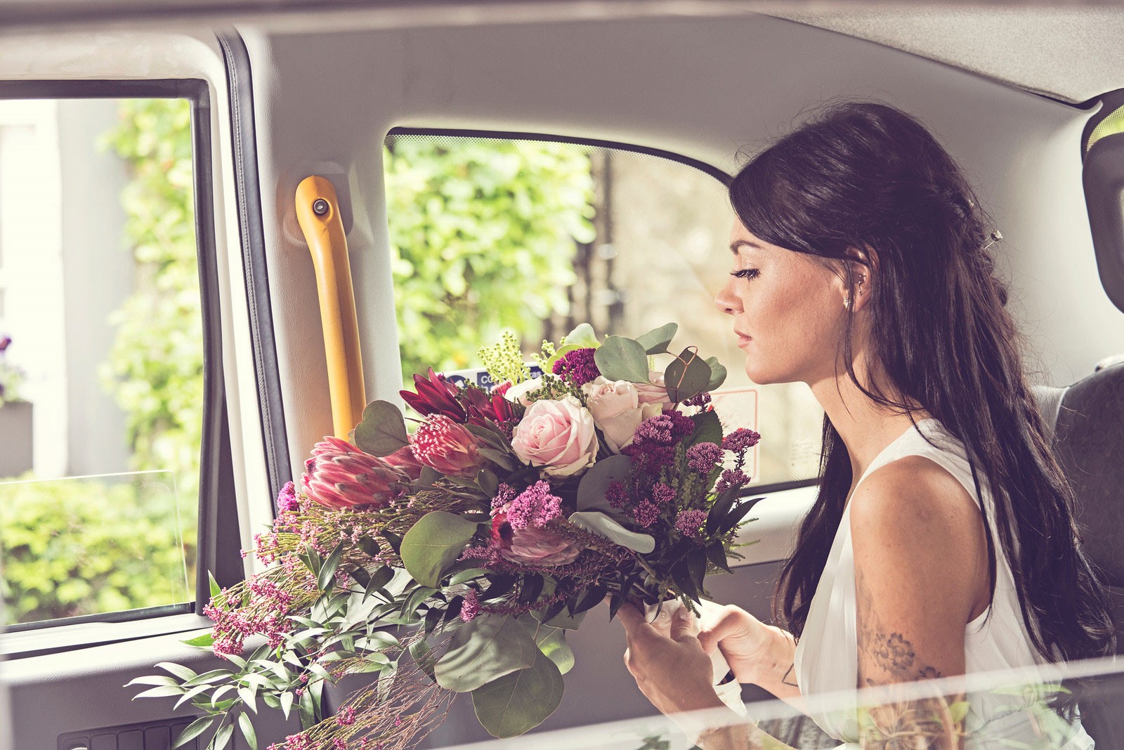 White wedding taxi in Edinburgh